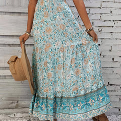 Floral Print Drawstring Waist Skirt Boho Skirt For Spring & Summer