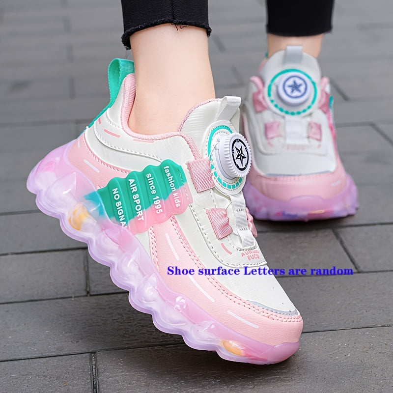 Girl's Rotating Buckle Chunky Shoes, Non Slip Sneakers for Kids