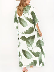 Palm Pattern V Neck Beachdress Loose Kaftan Women's Swimwear
