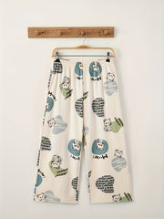 Cartoon Cat Pajama Set Short Sleeve Top & Capris Pants