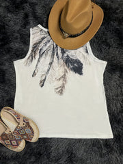 Feather Print Button Front Tank Top