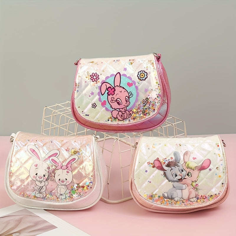 Girls Rabbit Handbag Sequin Underarm Bag Faux Pearl Handle