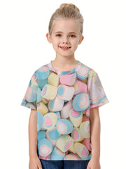 3D Candy Pattern Short Sleeve T-shirt for Summer Sports