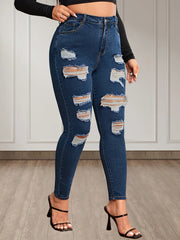 Solid Ripped High Rise Stretch Jeans