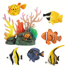 7pcs Mini Tropical Fish Toys Coral Marine Animal Model Set Home Decor