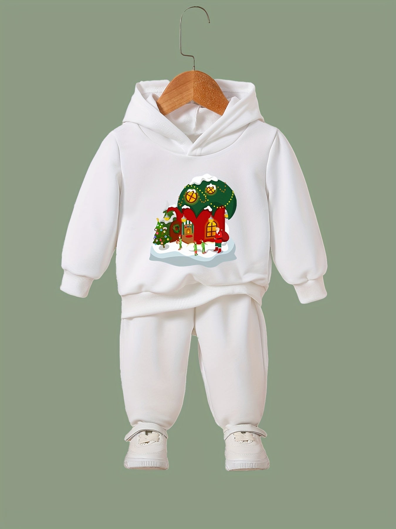 Winter House Print 2pcs Hoodies Jogger Pants Set For Sports Boys