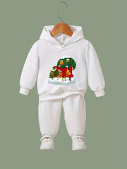 Winter House Print 2pcs Hoodies Jogger Pants Set For Sports Boys