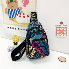 Floral Leaves Chest Bag Earphone Port Crossbody Sling Single Shoulder
