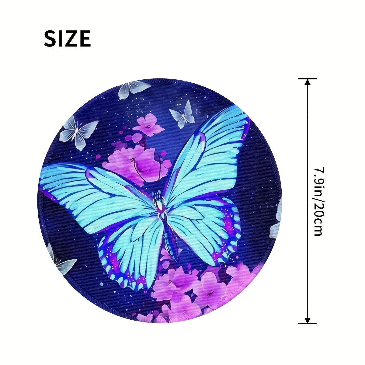 Butterfly Pattern Mouse Pad Round Mouse Mat Non Slip Rubber Base Mousepad