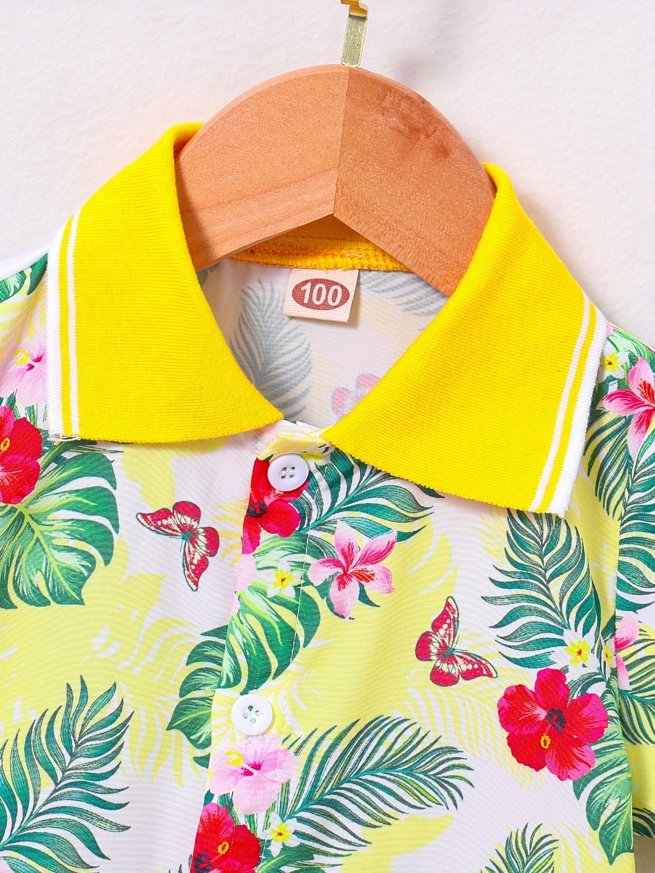 Boys Hawaii Tropical Leaf Print Shirt&Shorts Set, Summer Kids Clothing