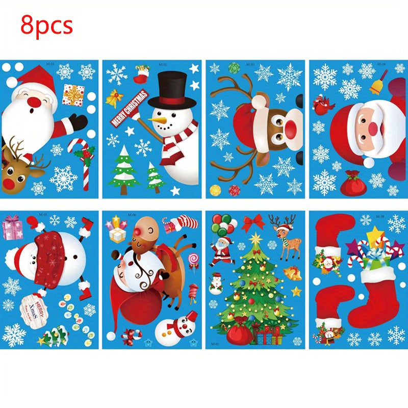 8pcs Christmas Glass Window Stickers Removable Static Stickers
