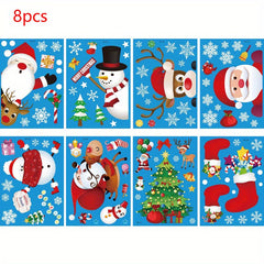 8pcs Christmas Glass Window Stickers Removable Static Stickers