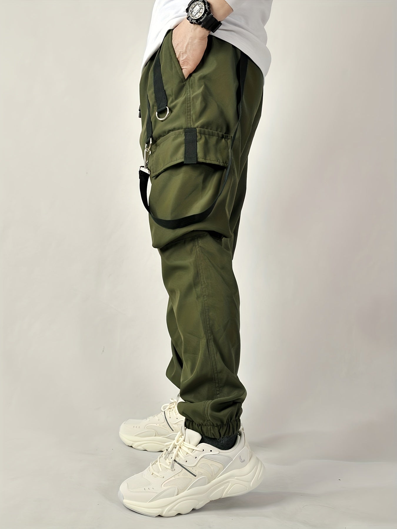 Men's Army Green Cargo Pants with Multiple Pockets
