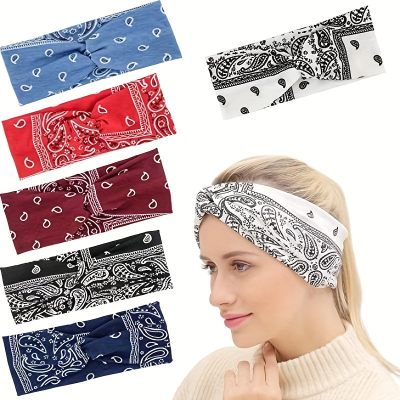 Boho Wide Knotted Hair Band Printed Bandeau Stretchy Cotton Headband