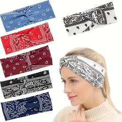 Boho Wide Knotted Hair Band Printed Bandeau Stretchy Cotton Headband