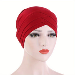 Solid Turban Cap Three Layer Forehead Cross Head Wrap Beanie