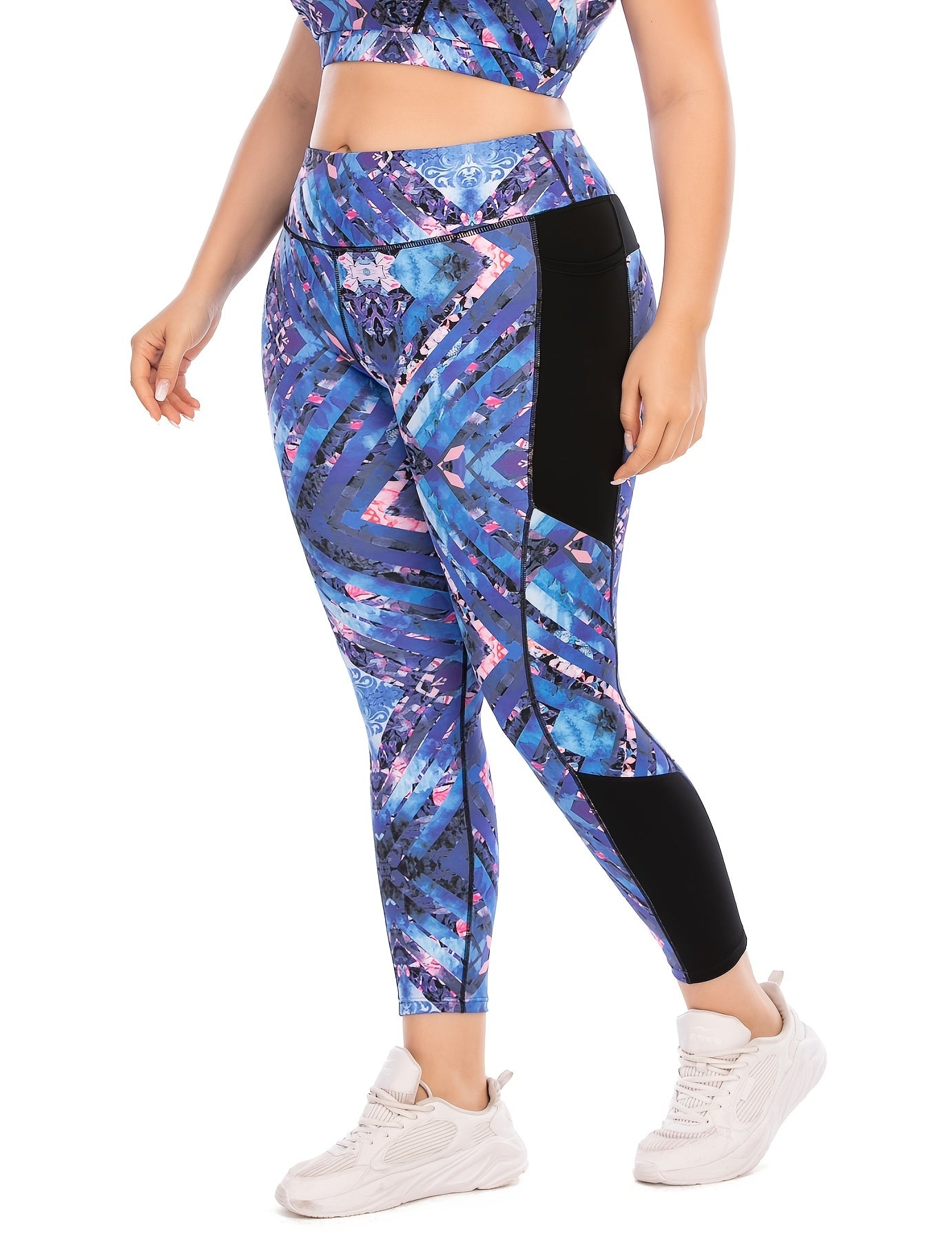 Colorblock Print Yoga Leggings Medium Stretch Workout Leggings