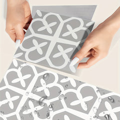 Peel Stick Floor Tile Moroccan Gray Mosaic Look Waterproof PVC Tile Sticker