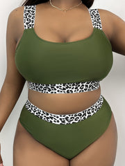 Leopard Print Bikini Set High Stretch Casual S
