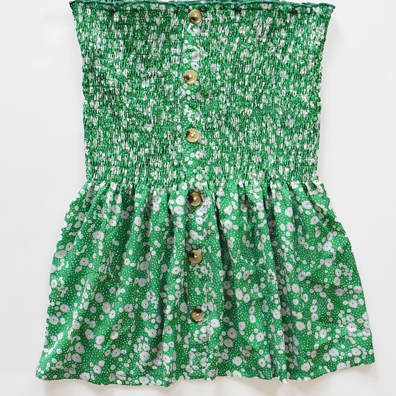 Floral Print Tube Top Ruffle Trim Off Shoulder Shirred Top