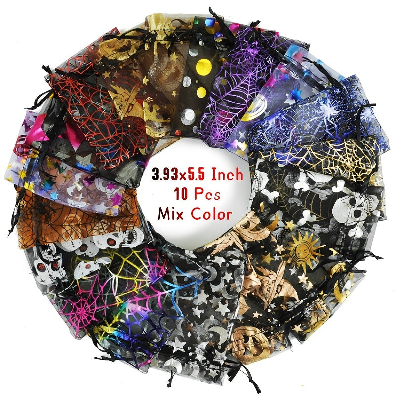 10pcs Halloween Organza Gift Bags Random Mix Pouch