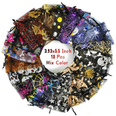 10pcs Halloween Organza Gift Bags Random Mix Pouch