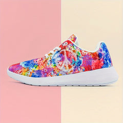 Peace And Flower Print Soft Running Shoes Casual Outdoor Sneakers