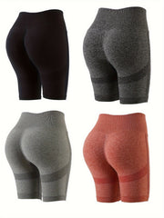 4pcs Seamless Solid Butt Lifting Sports Shorts High Waist Yoga Running Shorts