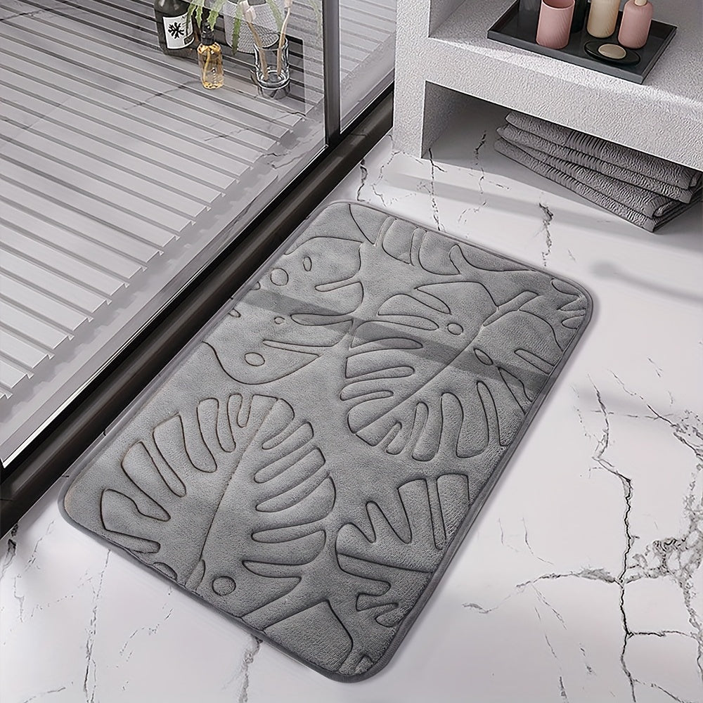 Leaf Pattern Bath Rug Memory Foam Absorbent Bath Mat