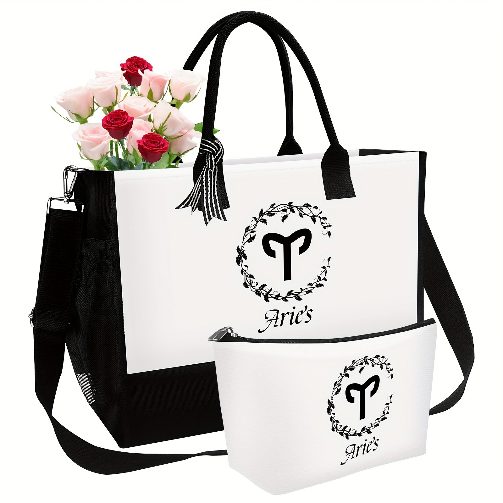 Pattern Tote Bag Zipper Canvas Storage Bag for Travel Fitness Sports