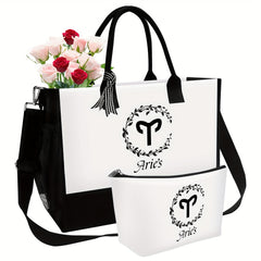 Pattern Tote Bag Zipper Canvas Storage Bag for Travel Fitness Sports