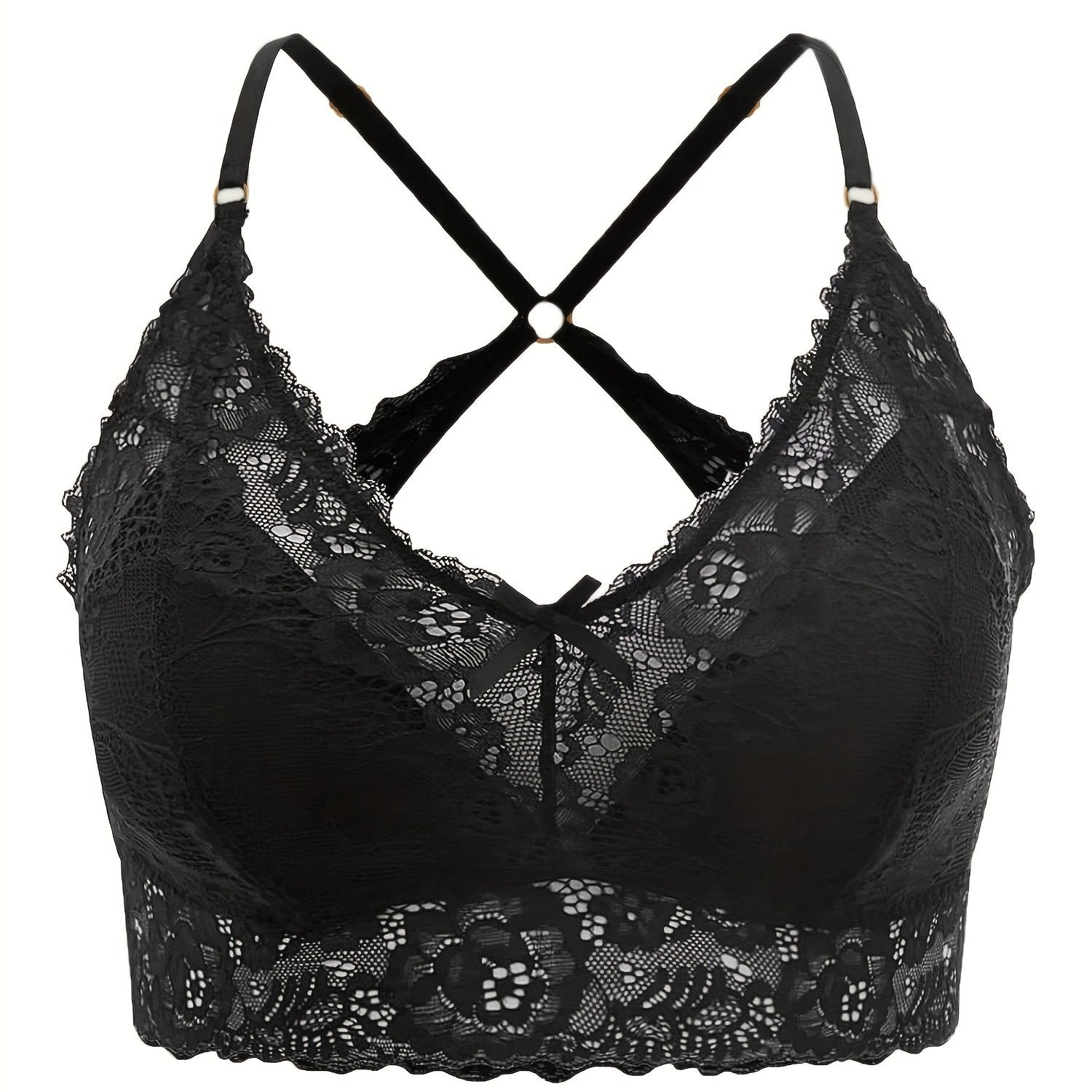 Solid Floral Jacquard Seamless Bra Plus Size Women's Top