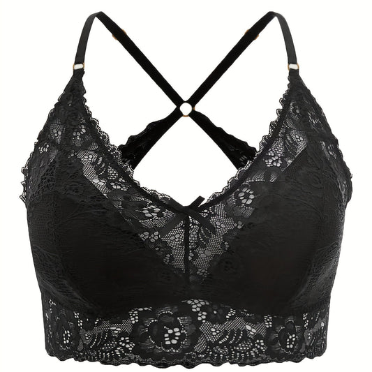 Solid Floral Jacquard Seamless Bra Plus Size Women's Top