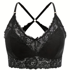 Solid Floral Jacquard Seamless Bra Plus Size Women's Top
