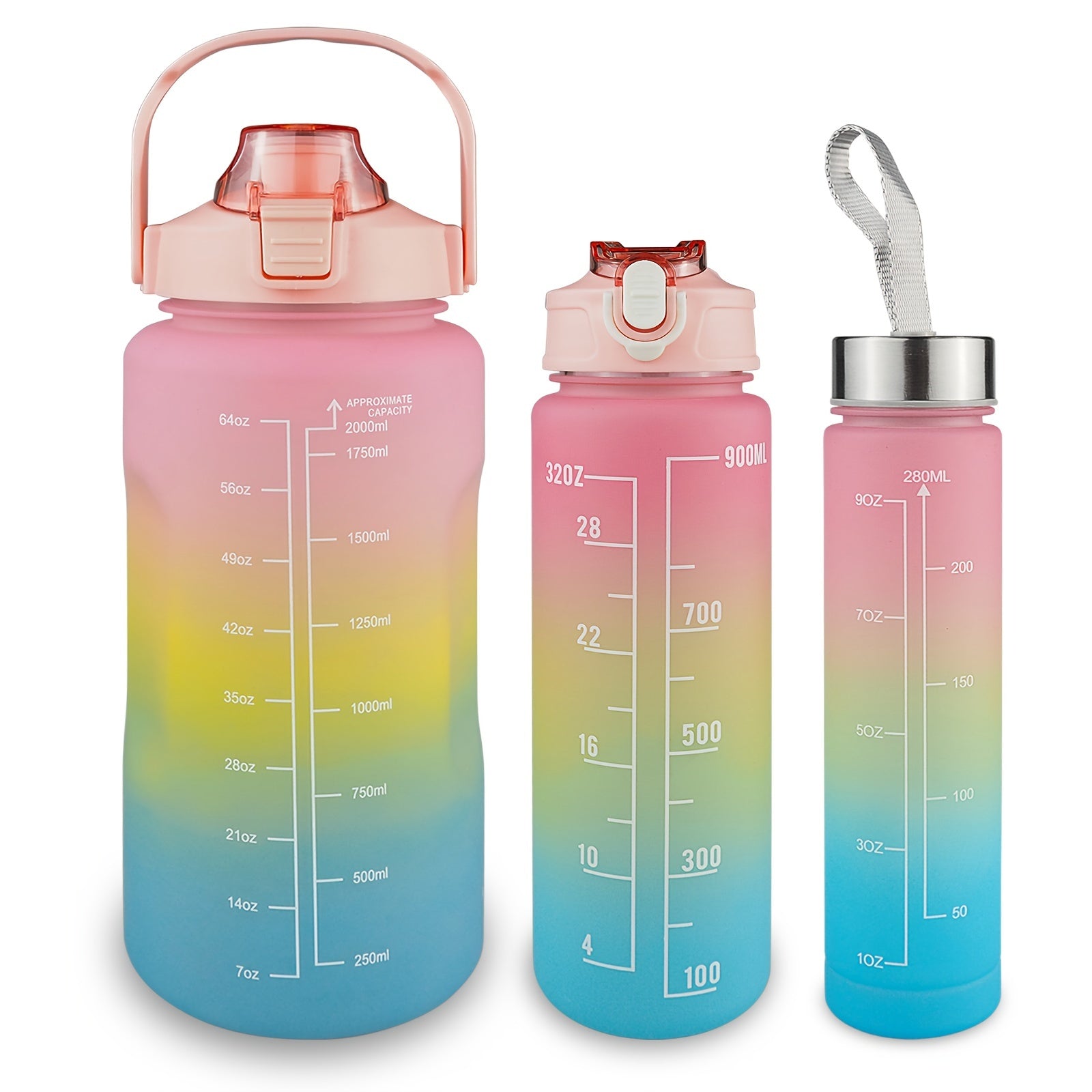 3pcs Gradient Water Bottles Set Leakproof Sports Water Cup Time Marker