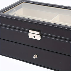 12 Slots Sunglasses Organizer Eyewear Display Case with Glass Lid