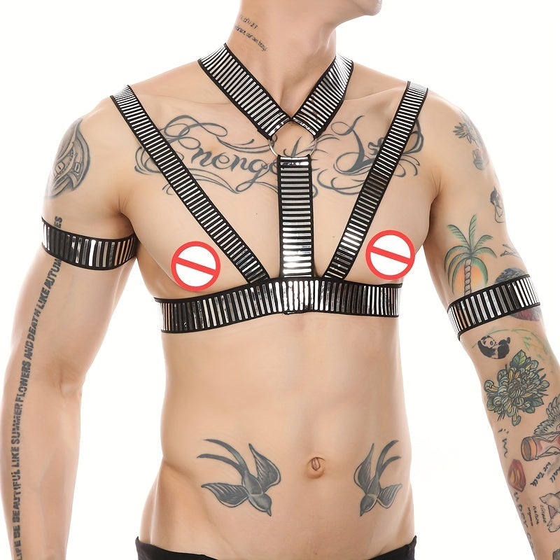 Men's Sexy Muscle Body Chest Harness Arm Bands Set for Cosplay Party Costume