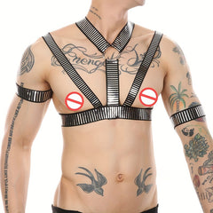 Men's Sexy Muscle Body Chest Harness Arm Bands Set for Cosplay Party Costume