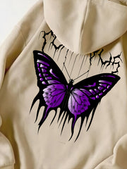 Butterfly Print Drawstring Hoodie Women's Pullover Sweatshirt