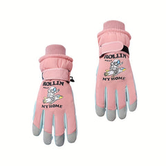 Kids' Winter Skiing Gloves Waterproof Snow Playing Cartoon Outdoor Gloves