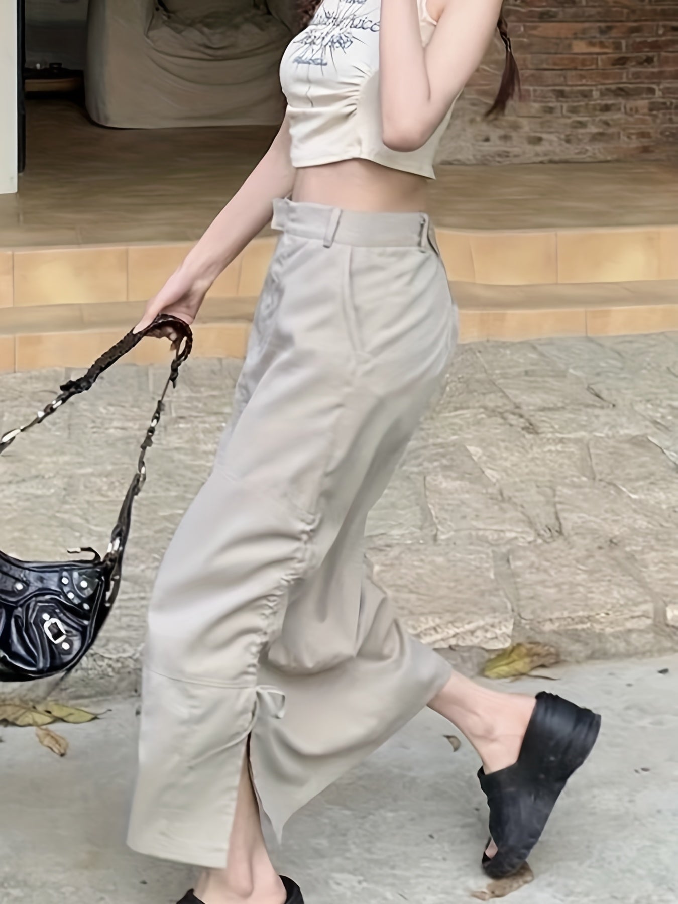 Solid Cargo Skirt High Waist Split Skirt