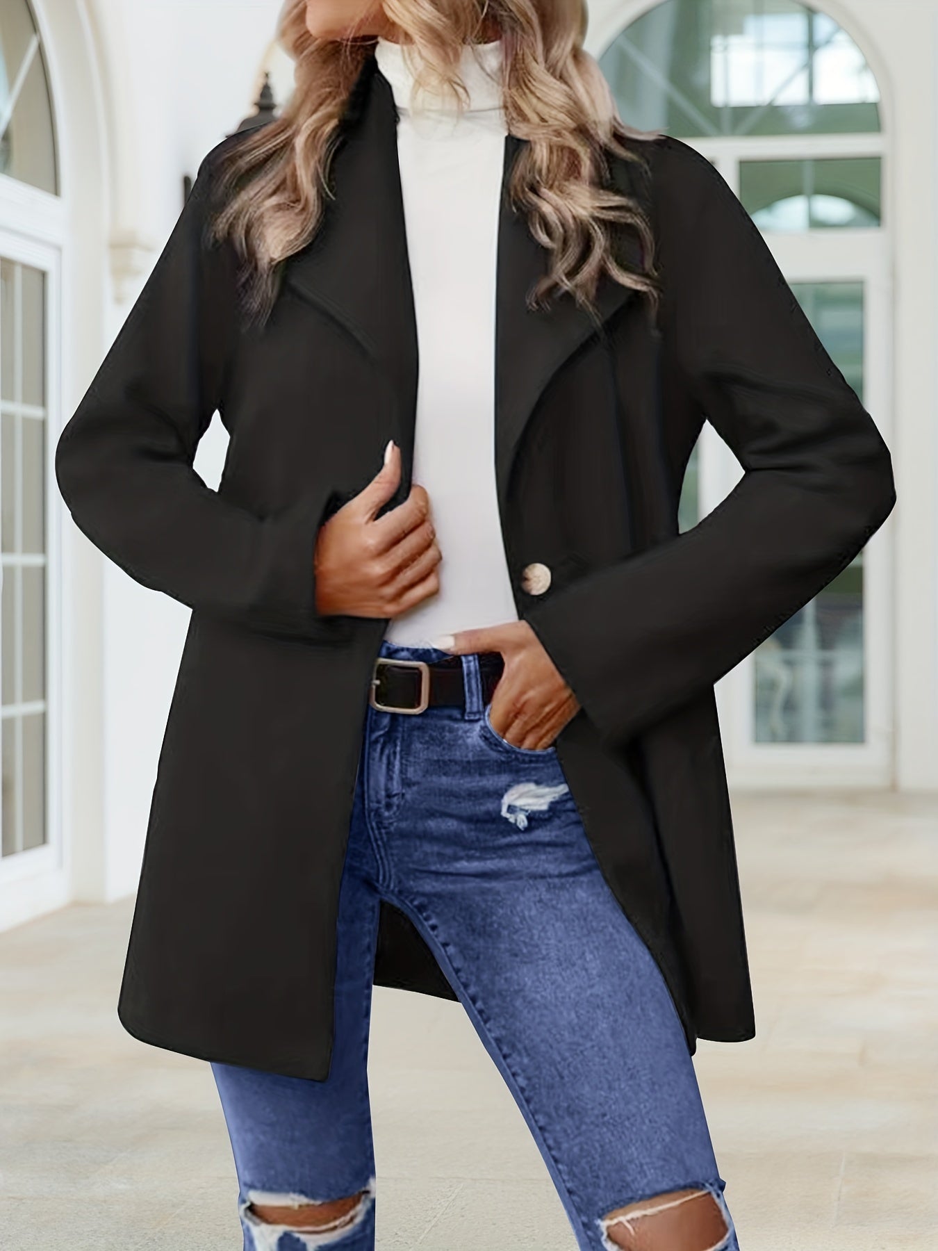Button Front Lapel Coat Long Sleeve Outerwear