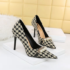 Women's Houndstooth Pointed Toe High Heels Stiletto Heels