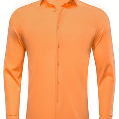 Men's Plain Button Up Regular Fit Long Sleeve Shirt in Orange
