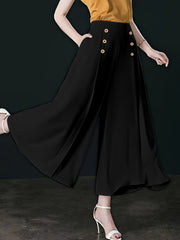 Women's Plus Wide Leg Trousers High Rise Elastic Waist Loose Fit Pants