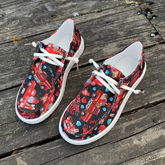 Heart & Trucker Print Canvas Shoes Lace up Flats For Women