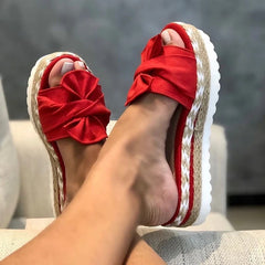Women's Bowknot Espadrilles Slippers Open Toe Platform Anti skid Slides