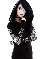 Gothic Hoodie Sun Moon Print Sweatshirt Punk Goth Clothes Long Sleeve