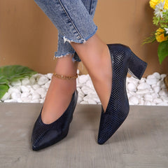 Snakeskin Chunky Heels Pointed Toe Pumps