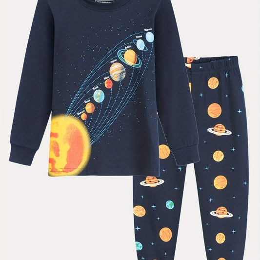 Boys Universe Planets Graphic Long Sleeve Pajamas Set